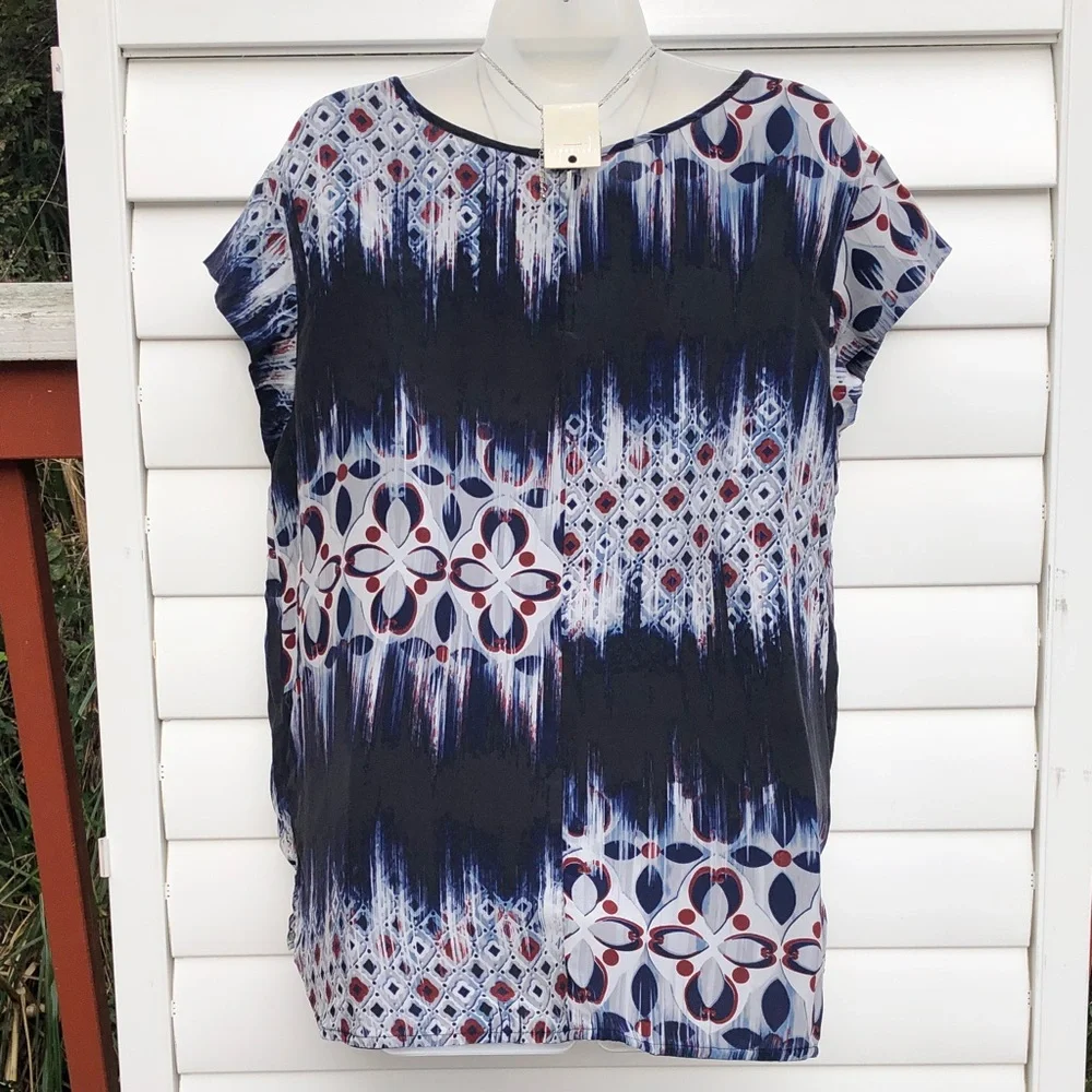 Tianello Navy and White Patterned Blouse - Picture 7 of 10